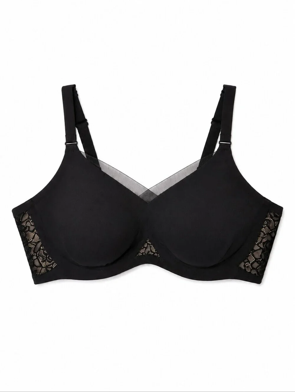 Honeylove CrossOver Wireless Bra Black XL Mesh Lace Comfort Support BRBR00017
